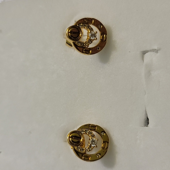 18K NECKLACE BRACELET EARRINGS & RING NAIL HEAD LOVE SET - Picture 5 of 12